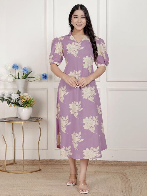 women printed puff sleeve a-line dress - 22285723 - Very Small Image - 1
