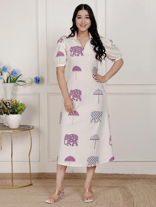 women printed puff sleeve a-line dress - 22285740 - Very Small Image - 1
