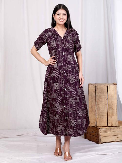 women printed puff sleeve a-line dress - 22285763 - Very Small Image - 1