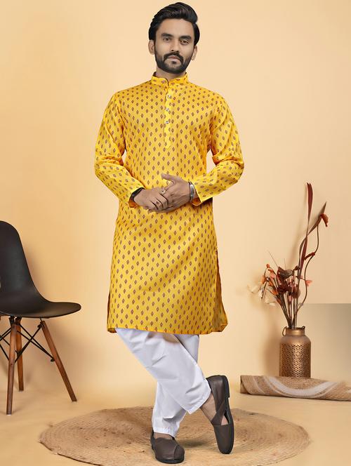 men printed mandarin neck long kurta - 22286445 - Very Small Image - 1