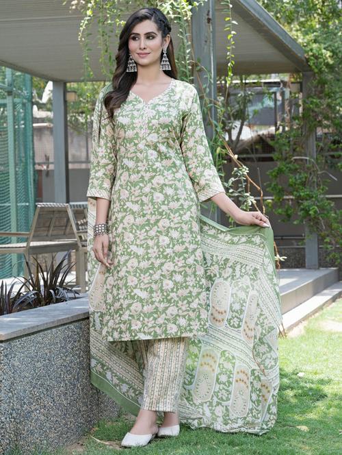 women printed three quarter sleeve kurta pant with dupatta set - 22286473 - Very Small Image - 1