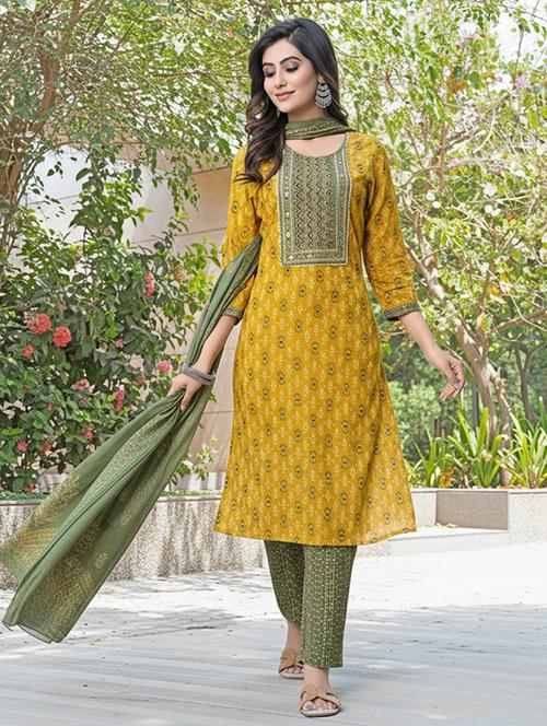 women printed three quarter sleeve kurta pant with dupatta set - 22286477 - Very Small Image - 1