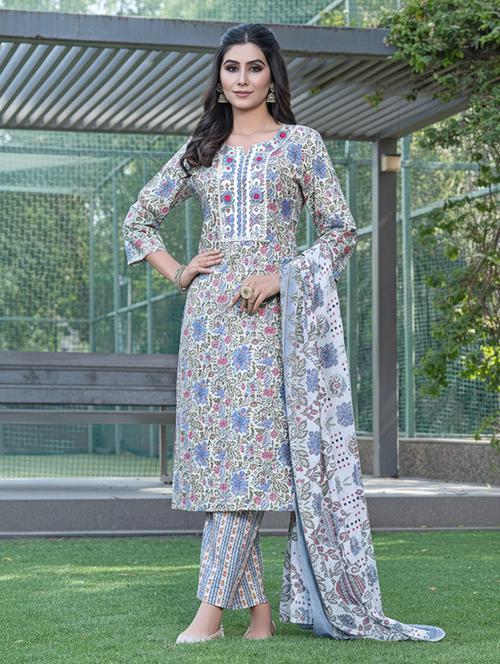 women printed three quarter sleeve kurta pant with dupatta set - 22286483 - Very Small Image - 1