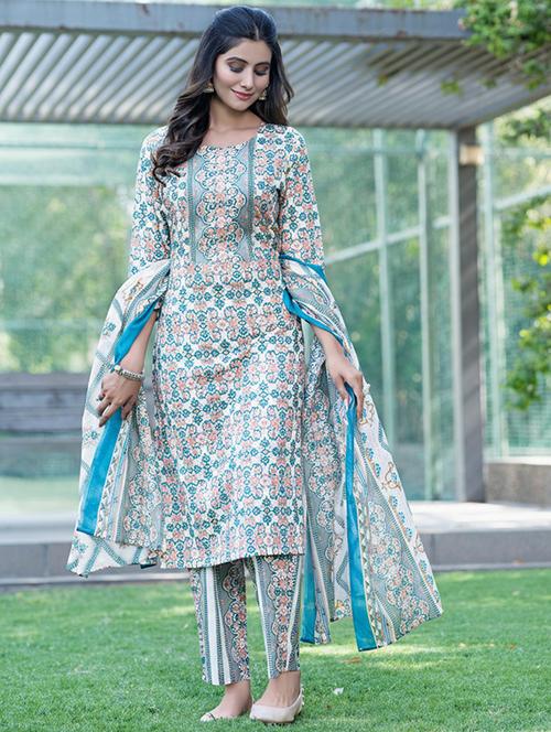 women printed three quarter sleeve kurta pant with dupatta set - 22286485 - Very Small Image - 1