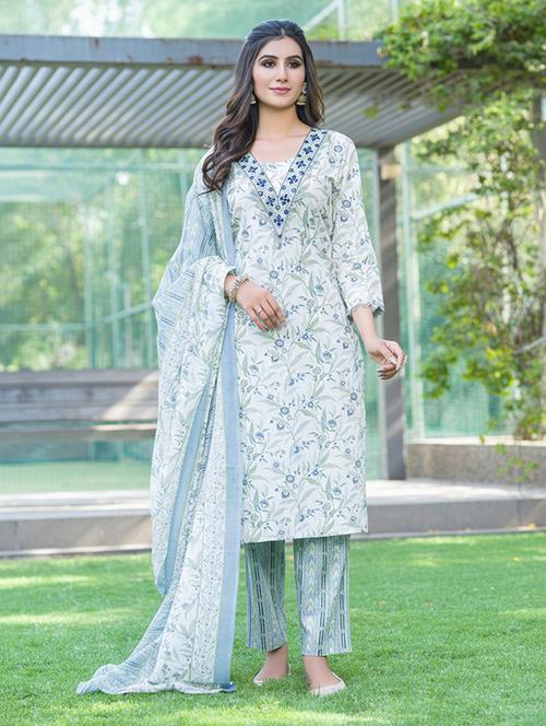 women printed three quarter sleeve kurta pant with dupatta set - 22286489 - Very Small Image - 1