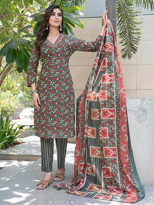 women printed three quarter sleeve kurta pant with dupatta set - 22286497 - Very Small Image - 1