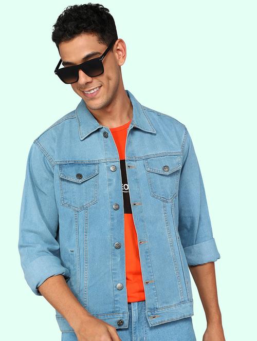 men solid long sleeve denim jacket - 22286951 - Very Small Image - 1