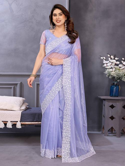 women solid with embroidered bordered saree with blouse - 22287447 - Very Small Image - 1