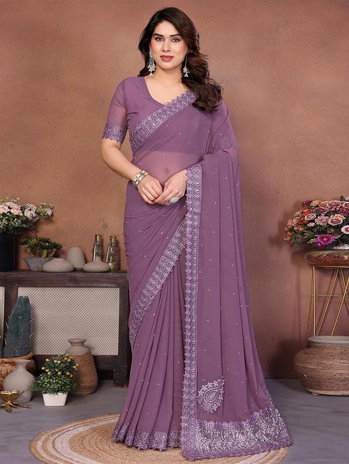 women solid with work embellished saree with blouse - 22287493 - Very Small Image - 1