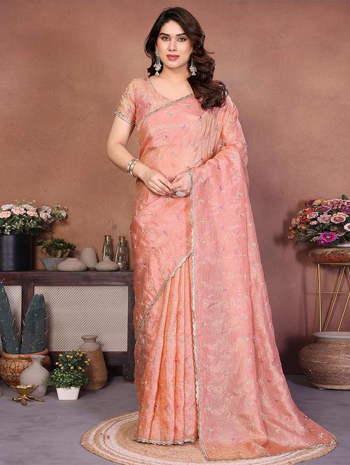 women solid with work embroidered saree with blouse - 22287495 - Very Small Image - 1