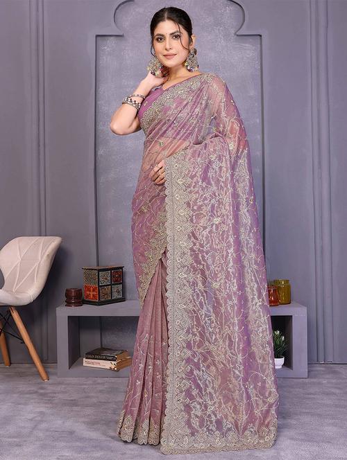 women solid with work embroidered saree with blouse - 22287506 - Very Small Image - 1