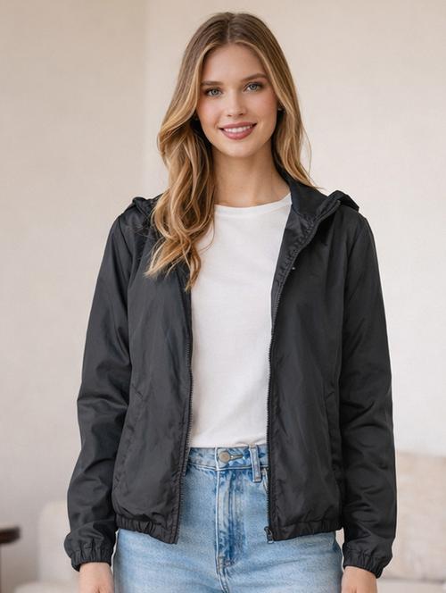 women solid long sleeve hooded windcheater jacket - 22288013 - Very Small Image - 1