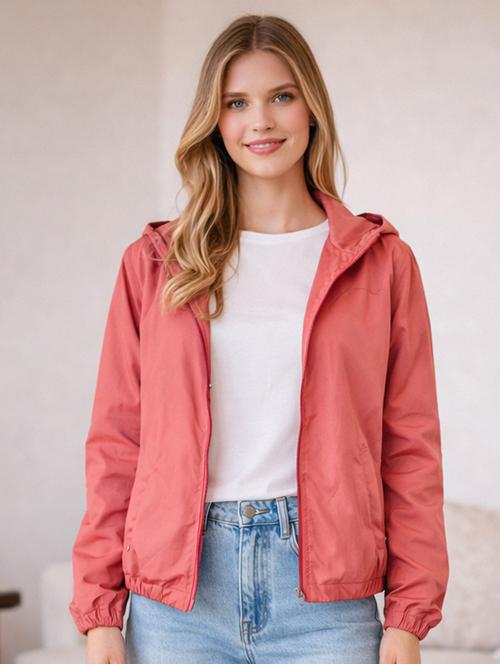 women solid long sleeve hooded windcheater jacket - 22288014 - Very Small Image - 1