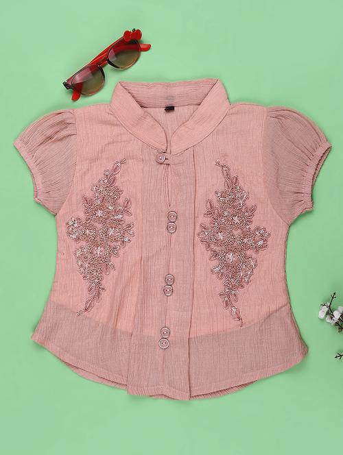 girls solid with work puff sleeve top - 22289521 - Very Small Image - 1