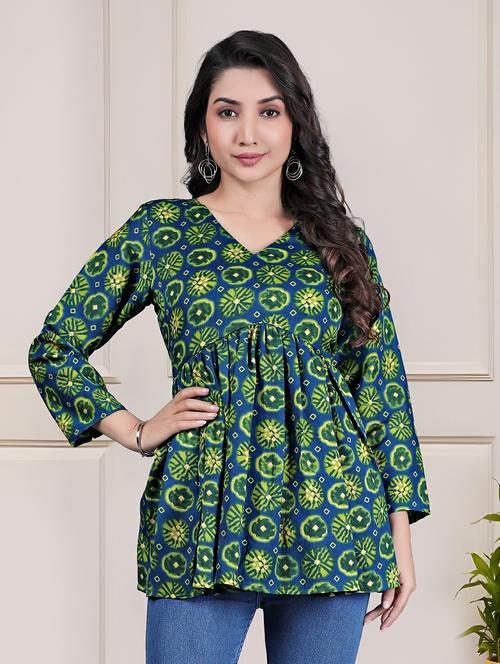 women printed long sleeve flared tunic - 22290390 - Very Small Image - 1