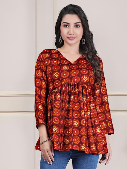 women printed long sleeve flared tunic - 22290391 - Very Small Image - 1