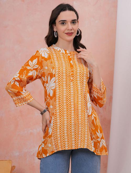 women printed three quartre sleeve a-line kurti - 22290439 - Very Small Image - 1