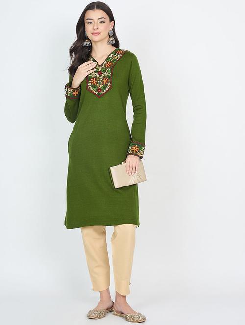women solid with work long sleeve winter wear kurta  - 22291120 - Very Small Image - 1