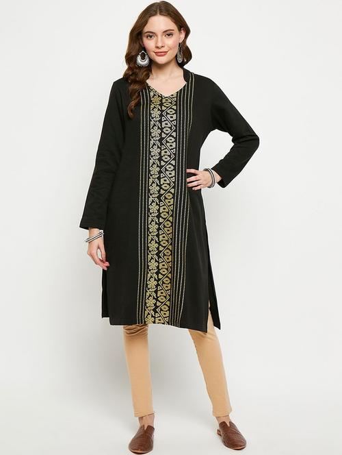 women solid with work long sleeve winter wear kurta  - 22291122 - Very Small Image - 1