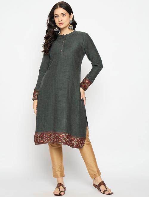 women self design long sleeve winter wear kurta  - 22291163 - Very Small Image - 1