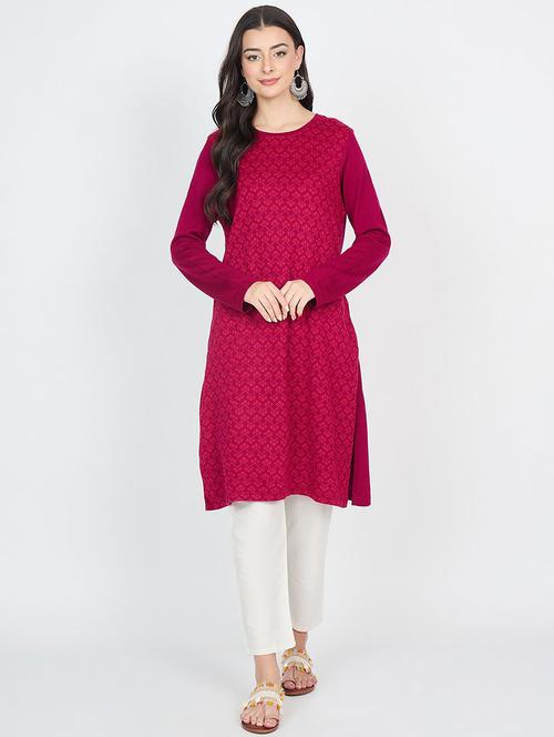 women self design long sleeve winter wear kurta  - 22291173 - Very Small Image - 1