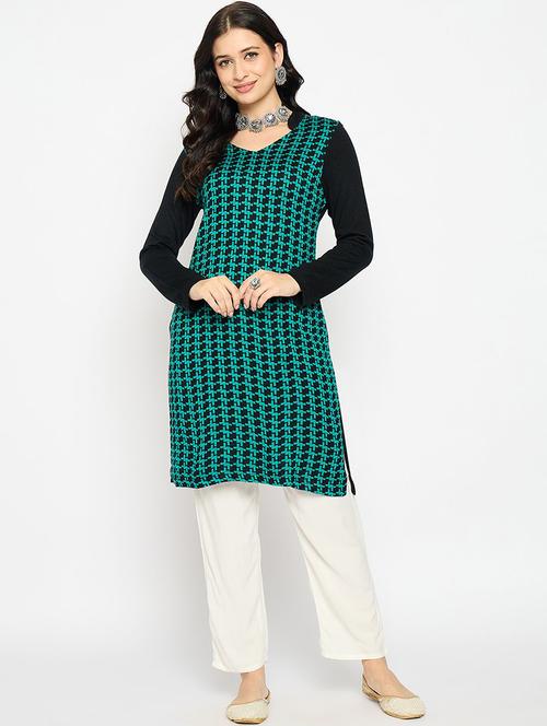 women self design long sleeve winter wear kurta  - 22291177 - Very Small Image - 1