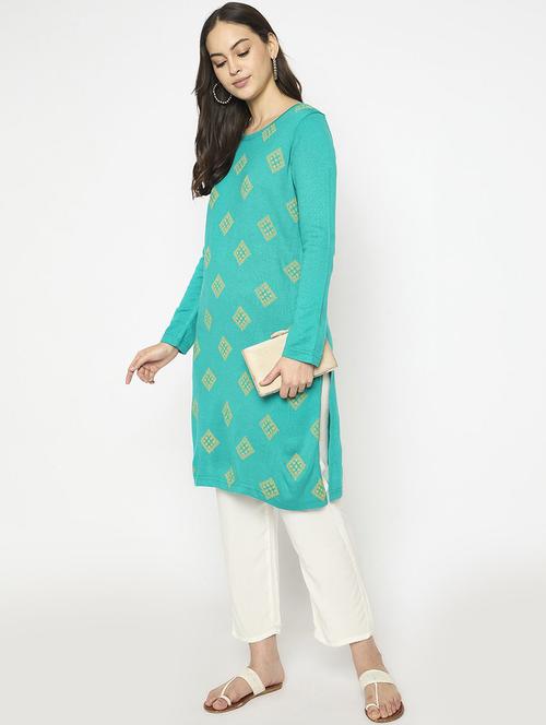women printed long sleeve winter wear kurta  - 22291184 - Very Small Image - 1