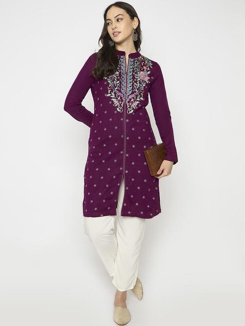 women solid with work long sleeve winter wear kurta  - 22291186 - Very Small Image - 1