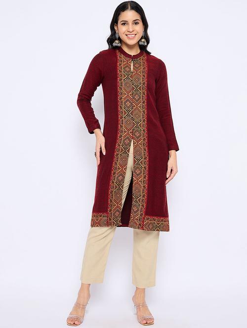 women self design long sleeve winter wear kurta  - 22291187 - Very Small Image - 1