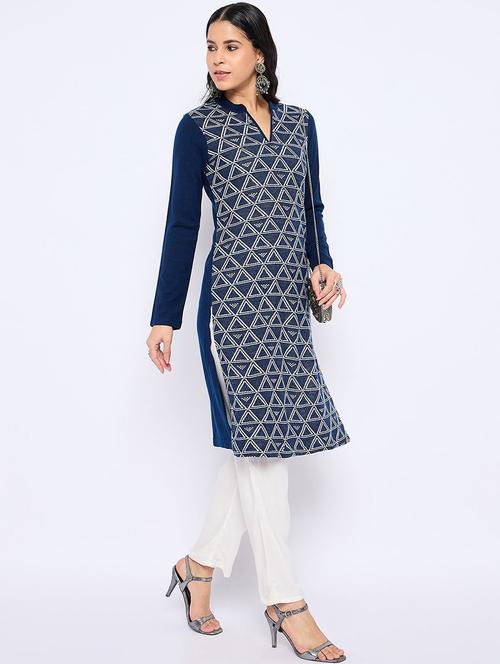 women geometric long sleeve winter wear kurta  - 22291188 - Very Small Image - 1