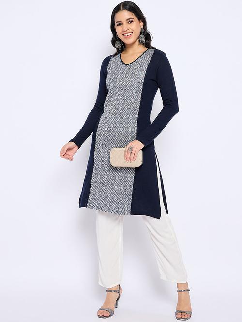 women self design long sleeve winter wear kurta  - 22291191 - Very Small Image - 1