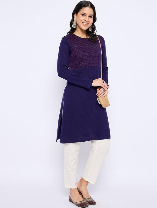 women solid with work long sleeve winter wear kurta  - 22291195 - Very Small Image - 1