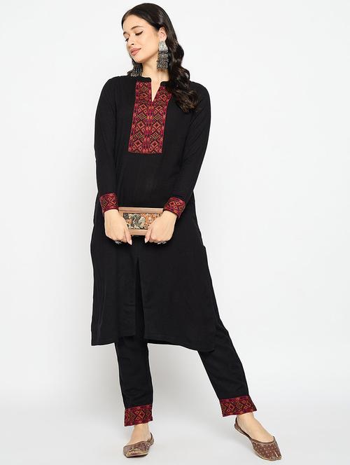 women self design long sleeve kurta pant set - 22291201 - Very Small Image - 1