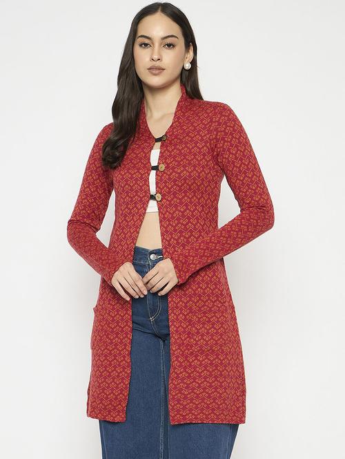 women self designed long sleeve woolen shrug - 22291236 - Very Small Image - 1