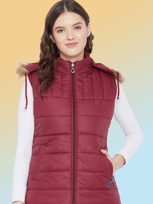 women solid sleeveless hooded quilted jacket - 22291363 - Very Small Image - 1