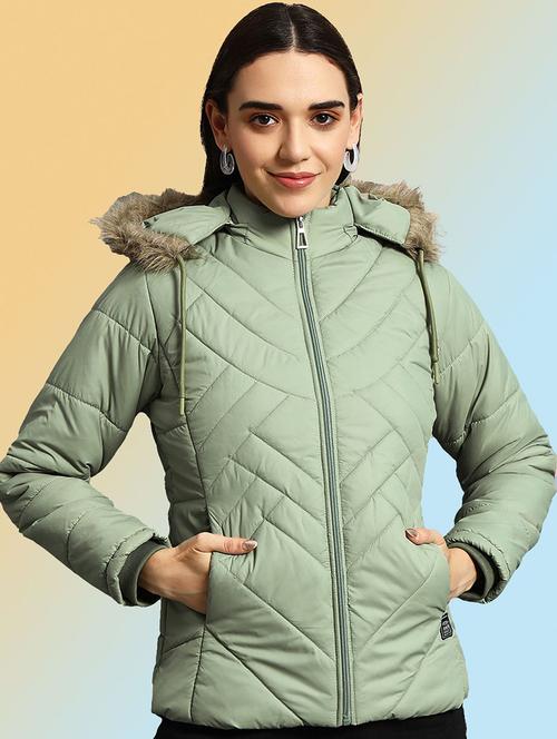 women solid long sleeve hooded quilted jacket - 22291367 - Very Small Image - 1