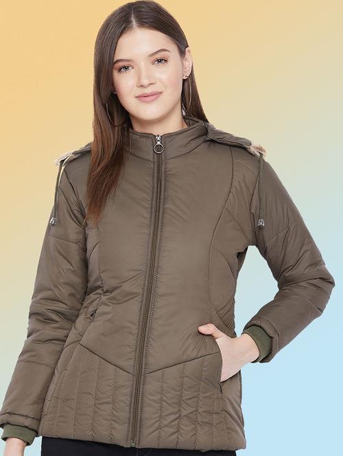 women solid long sleeve hooded quilted jacket - 22291373 - Very Small Image - 1