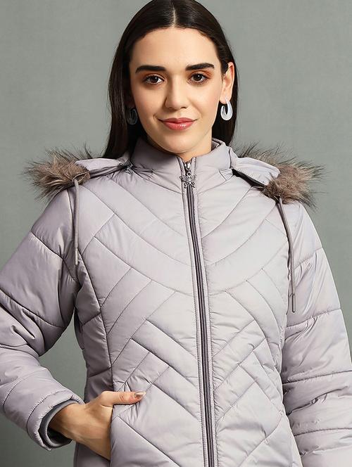 women solid long sleeve hooded quilted jacket - 22291387 - Very Small Image - 1