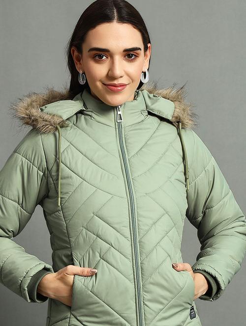 women solid long sleeve hooded quilted jacket - 22291390 - Very Small Image - 1