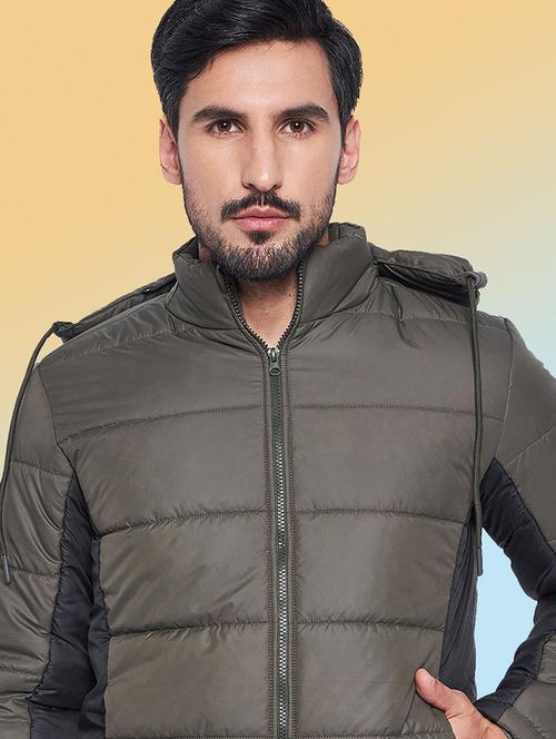 men color block long sleeve puffer jacket - 22291414 - Very Small Image - 1