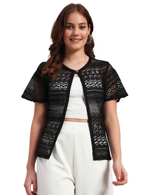 women self designed short sleeve lace shrug - 22292299 - Very Small Image - 1