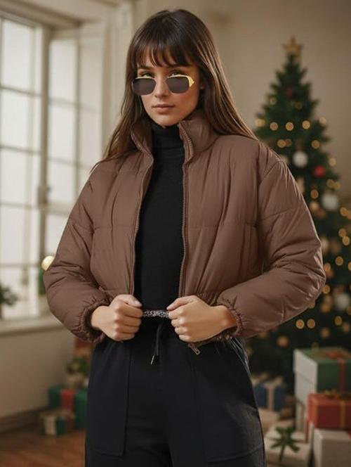 women solid stand collar long sleeve quilted jacket - 22292651 - Very Small Image - 1