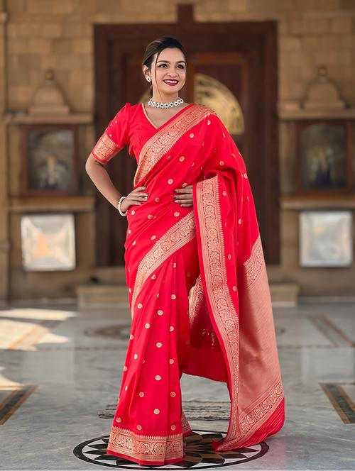 Women Self Design Banarasi Saree With Blouse - 22298940 - Very Small Image - 1