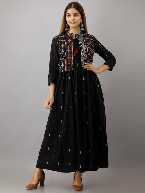 women self design three quarter sleeve ethnic dress - 22299130 - Very Small Image - 1