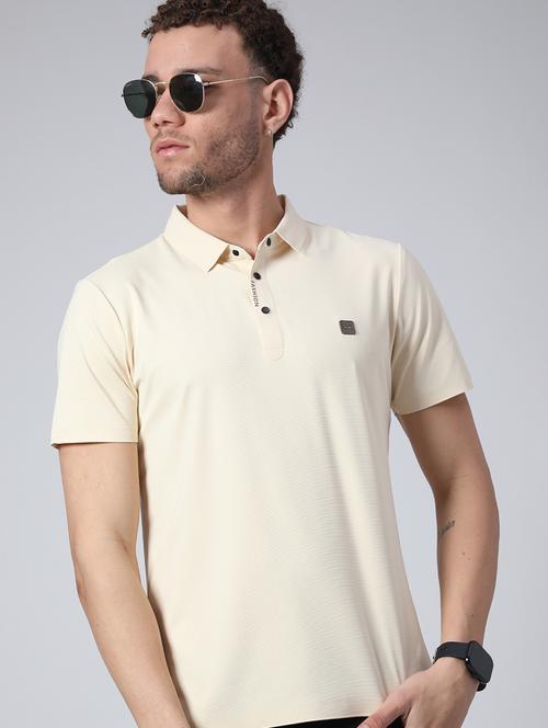 men's beige seamless polo-t-shirt with tonal stitching  slim fit breathable stretch - 22299819 - Very Small Image - 1