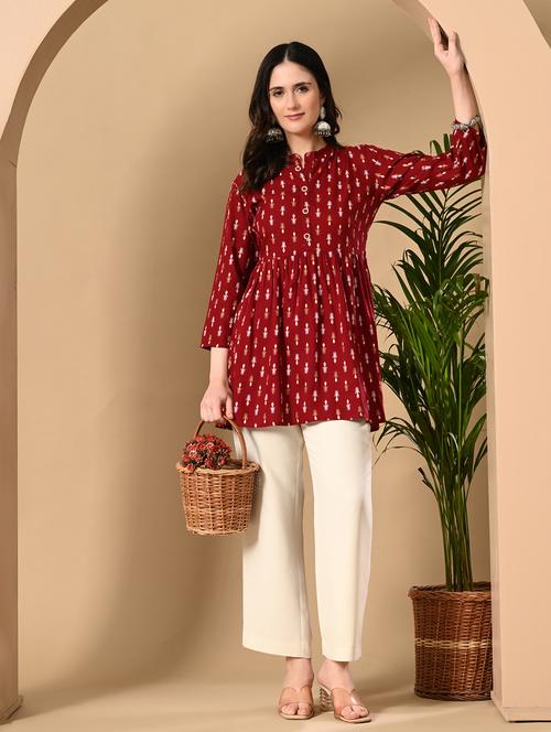 women printed three quarter sleeve a-line kurti - 22300352 - Very Small Image - 1
