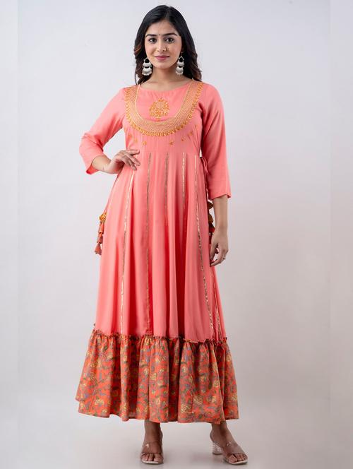 women printed three quarter sleeve ethnic dress - 22300359 - Very Small Image - 1