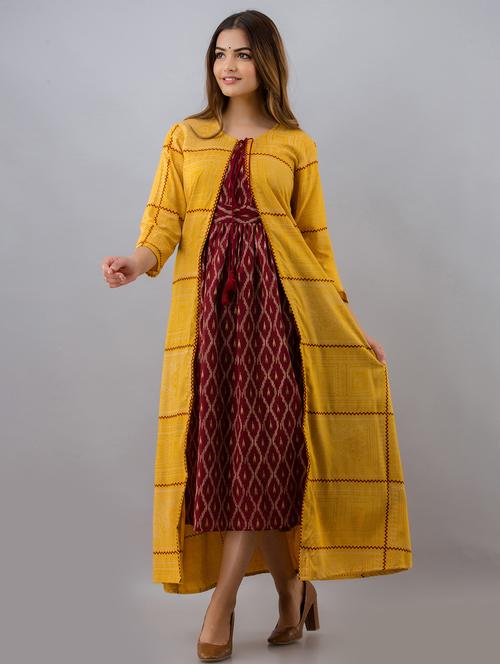 women printed three quarter sleeve ethnic dress - 22300363 - Very Small Image - 1