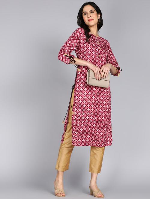 women printed three quarter sleeve straight kurta - 22300374 - Very Small Image - 1
