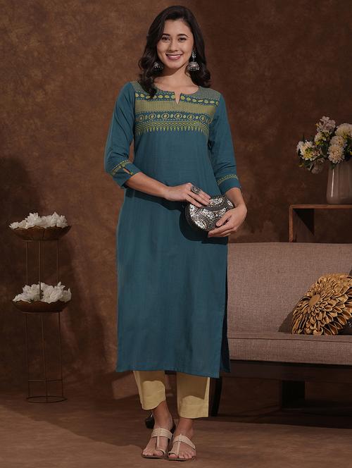 women self design three quarter sleeve straight kurta - 22300526 - Very Small Image - 1